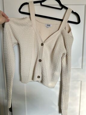 525 America Cream Off-Shoulder Strap Cardigan Sweater